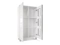 Bohometop freestanding display cabinet with 2 doors and 3 glass panes, matte white/high-gloss white/concrete effect, 71x129x35 cm, 85915GVBB