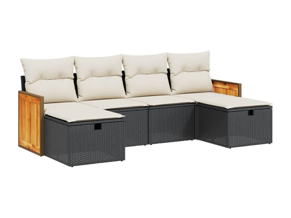 6-piece garden furniture set with cushions, black resin wicker, 17834LQKY
