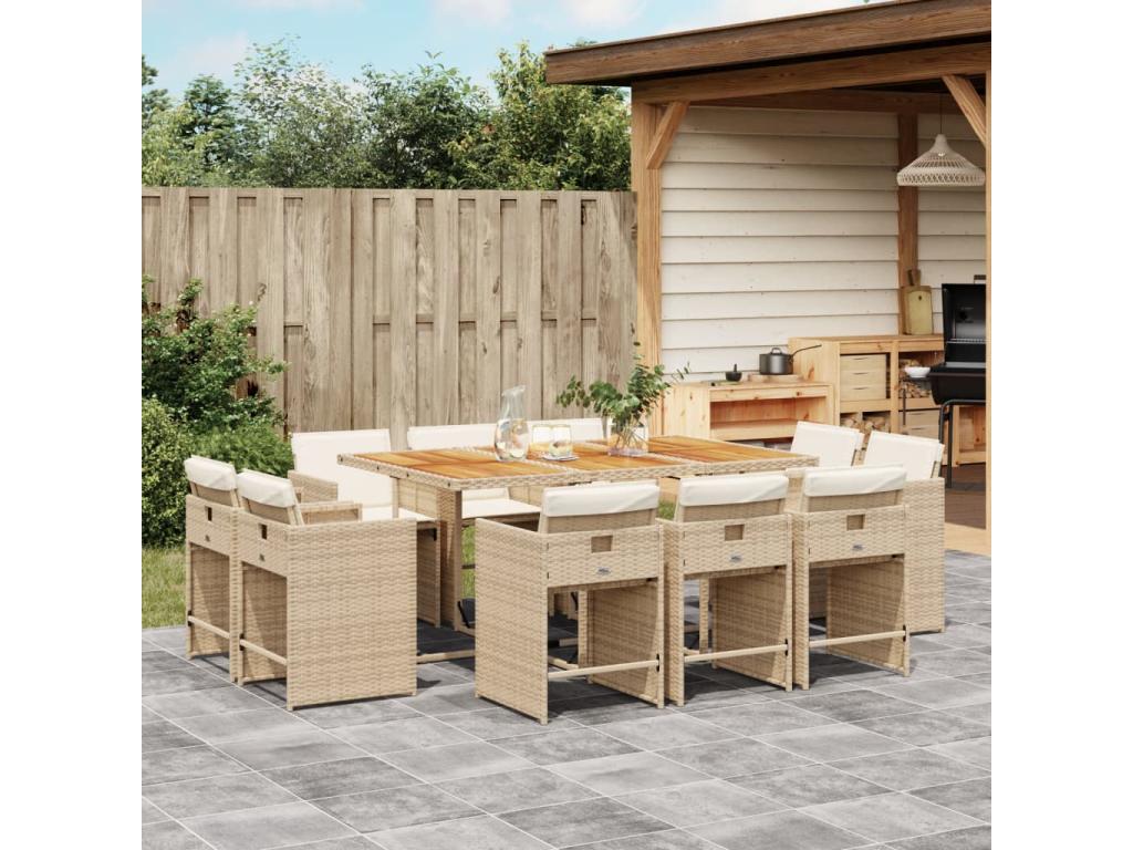 11-piece beige poly rattan garden dining set and cushions 28650ALFN