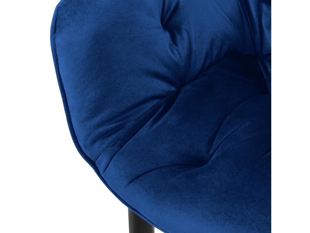 Set of 6 dining chairs with dark blue velvet seats and black metal legs 74681ZTBB