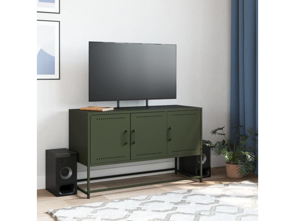 Olive green TV stand 100.5x39x60.5 cm steel 92249UVKI
