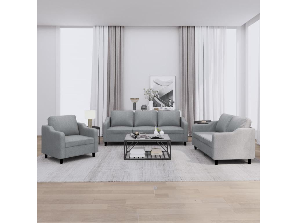 3-Piece Sofa Set with Cushions, Light Grey Fabric 99650URAI