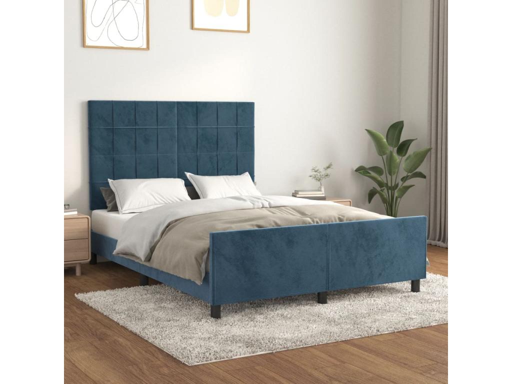 Bed frame with headboard, dark blue, 140x200 cm, velvet, 62963NWRW