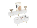 Modern TV stand and coffee table set - 174x35x41 cm 108x50x40 cm - MDF wood and gold legs - White 49712GAWU
