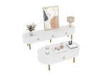 Modern TV stand and coffee table set - 174x35x41 cm 108x50x40 cm - MDF wood and gold legs - White 49712GAWU