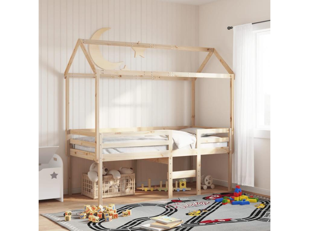 High bed with roof 90x200 cm solid pine wood 79746RLDX