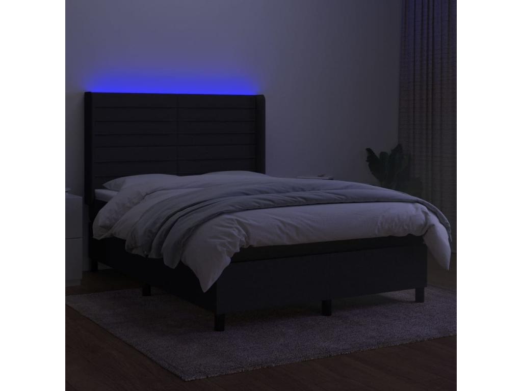Bohometop bed base with mattress and LED lighting, black, 140x190 cm, fabric, 05323CEYS