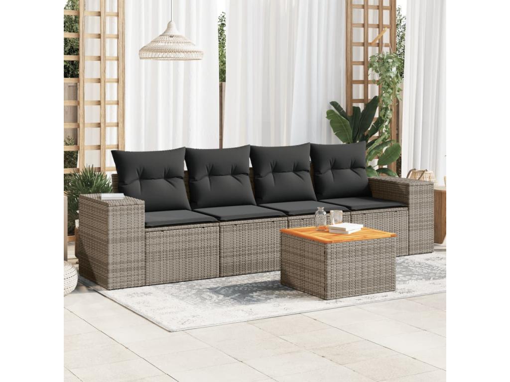 5-piece garden furniture set with grey resin wicker cushions 82262ZQPQ