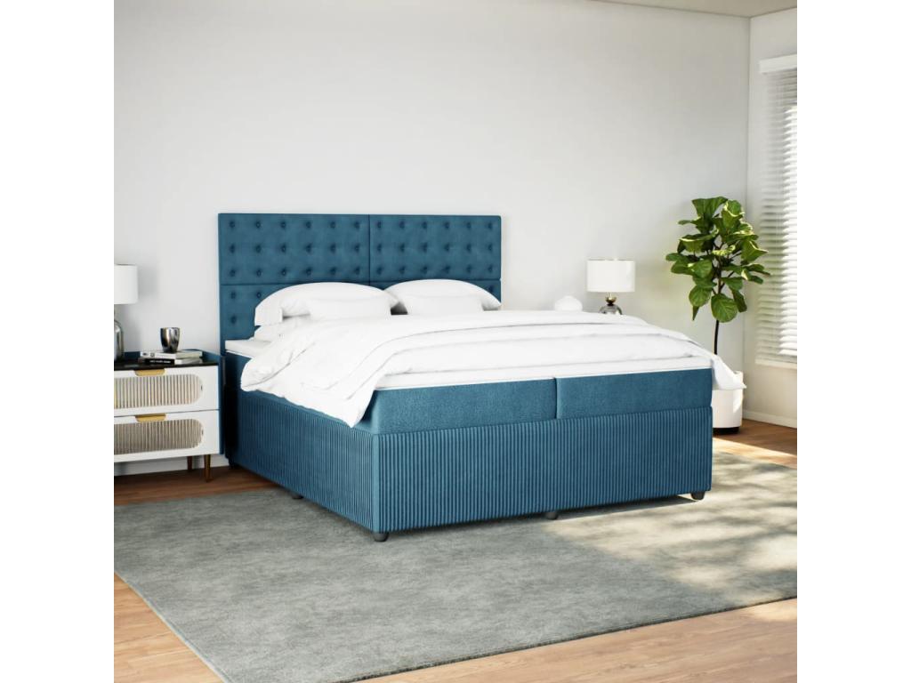 Homelumiere bed base and mattress, dark blue, 200x200cm, velvet