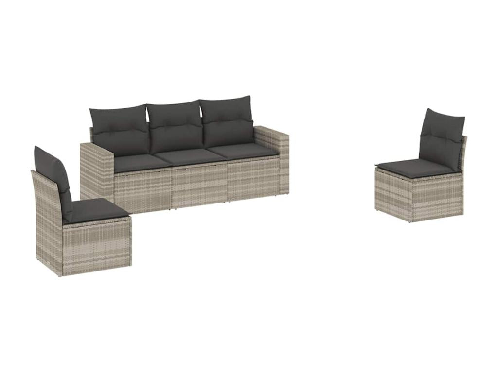 5-piece garden furniture set with light grey cushions, woven resin 56150TXTB
