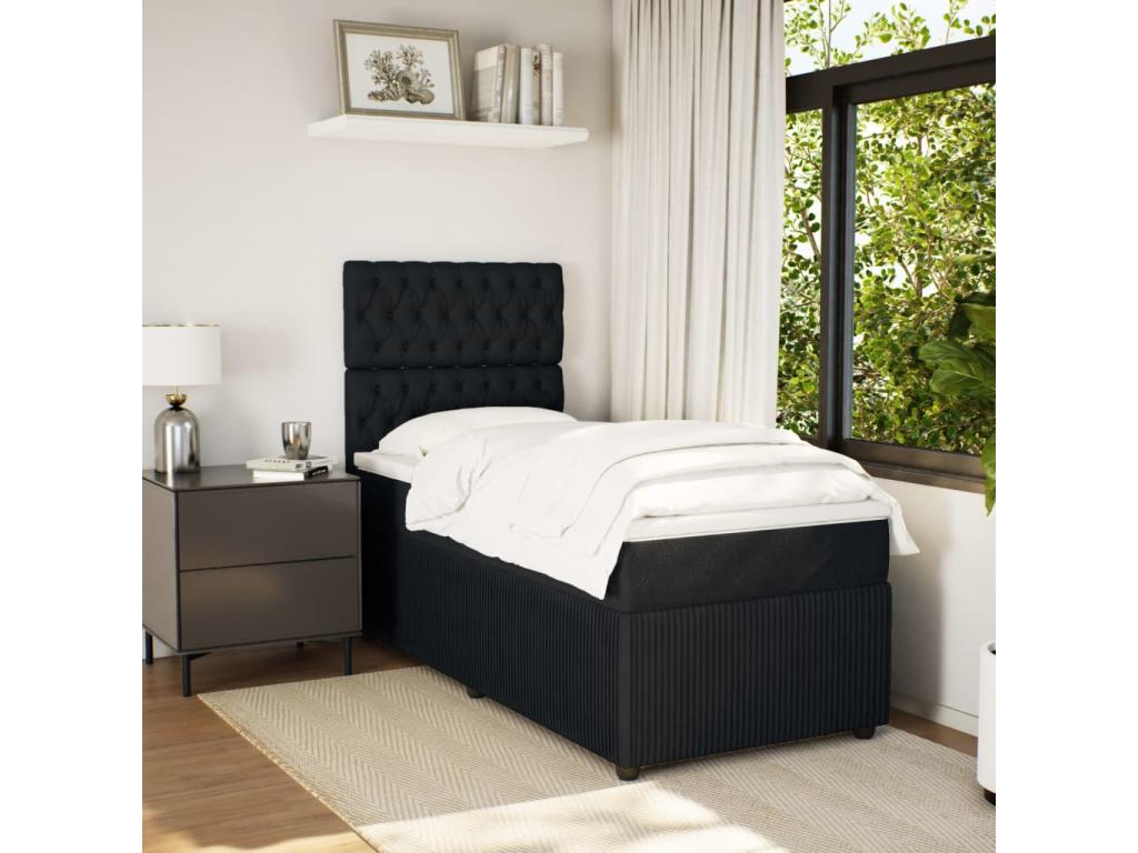 Bohometop bed base with mattress, black, 90x190 cm, velvet, 11761YRCB