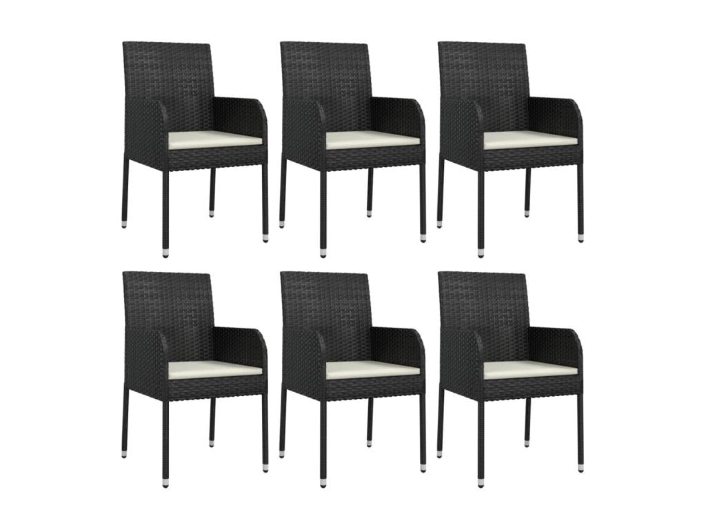 7-Piece Garden Dining Set with Cushions, Black Wicker Resin 17708SFSQ