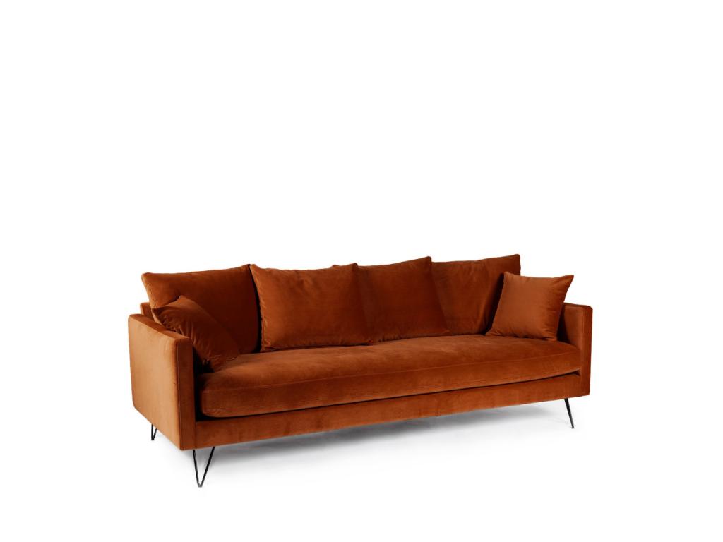 Bohometop - 3-seater convertible sofa in velvet with black hairpin legs - Rust 47868ANEX