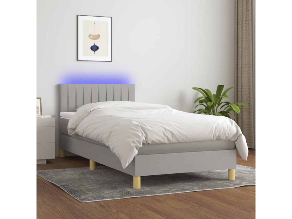 Upholstered bed base with mattress and LED light, light grey, 90x200cm, fabric, 88640BUTZ