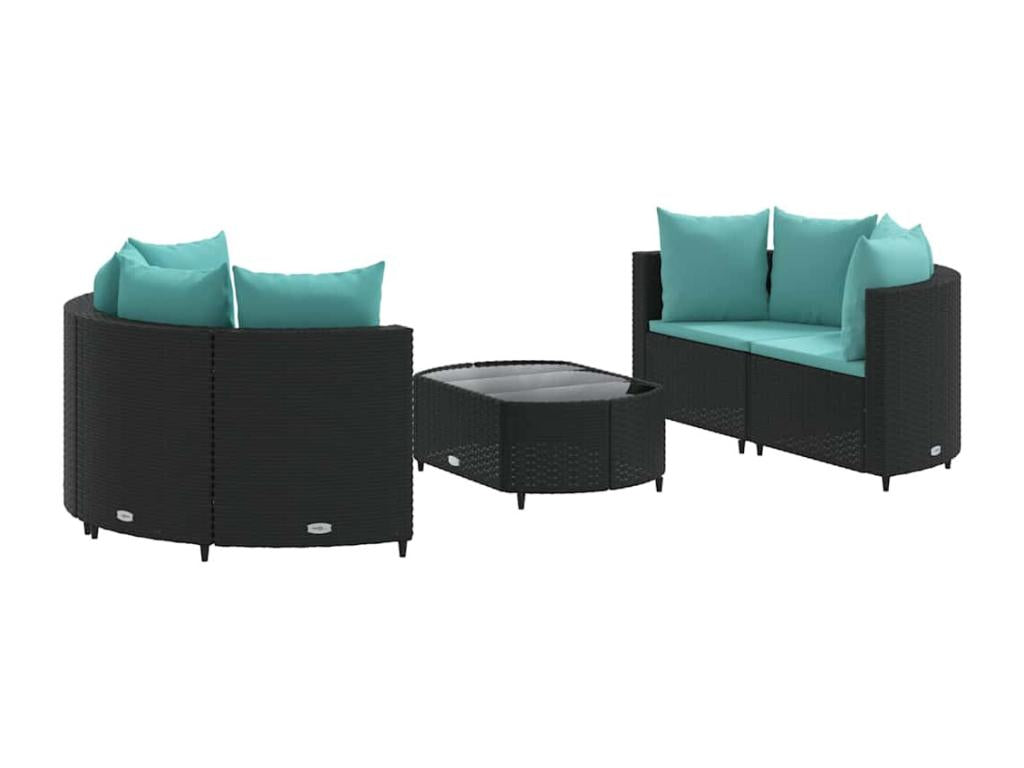 5-piece garden furniture set with cushions, black woven resin, 67124ICDN