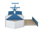 Children's bed, 90x200 cm, single bed in the shape of a sailboat with an extendable bed and storage cupboard at the foot of the bed, blue 00310GXJN
