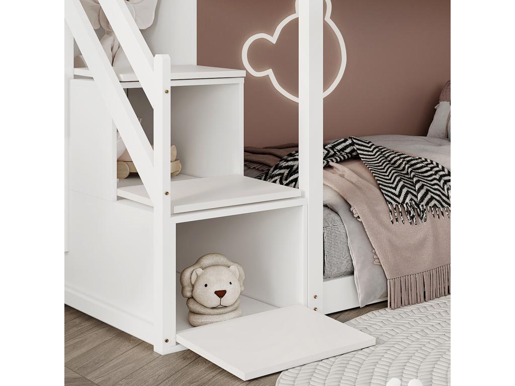 Bunk bed with storage - 2x90x200 cm - 3 niches - Bohometop slatted base - white color 19121SWKN