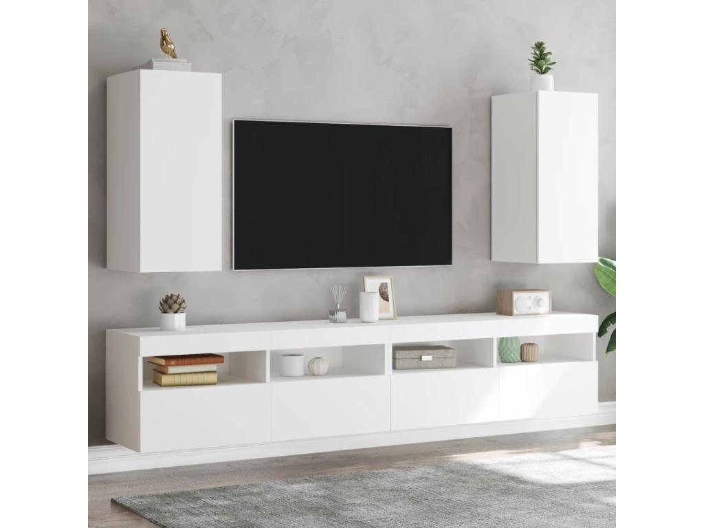 Bohometop 2-Piece White Wall-Mounted TV Unit with LED Lighting, 30.5x35x70 cm, 33210TQTH