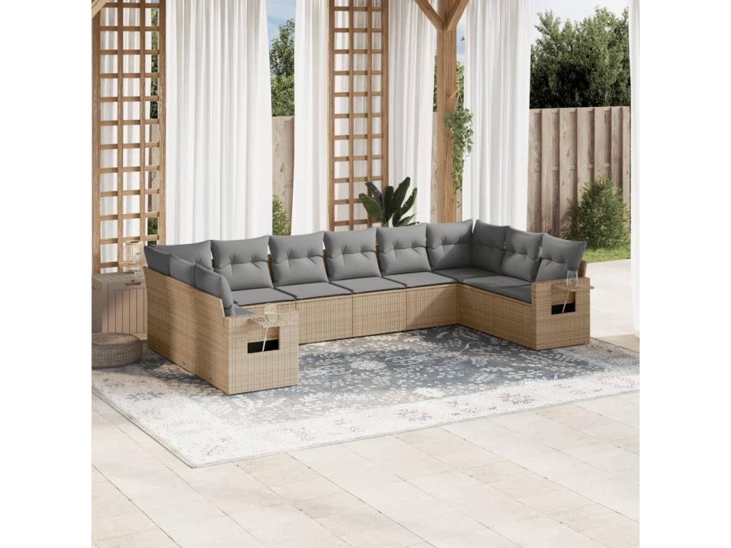 Garden furniture set with cushions, 10 pieces, beige woven resin, 51562BWFA