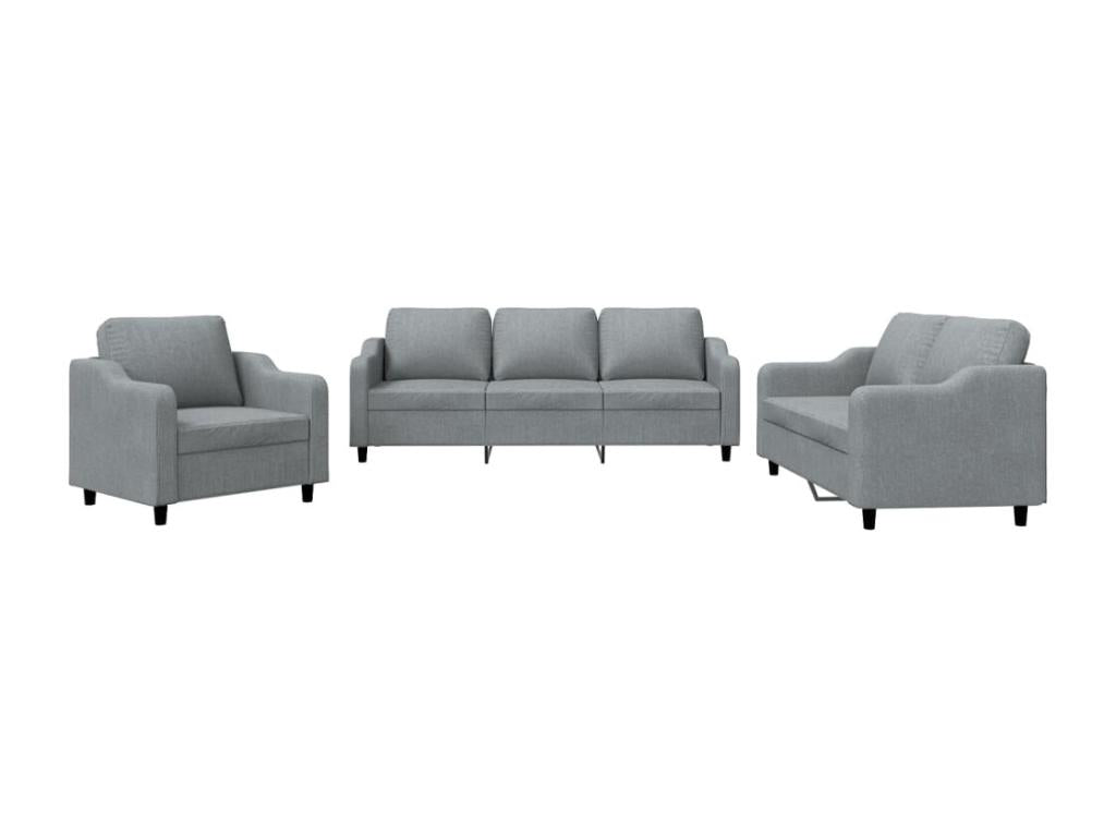 3-Piece Sofa Set with Cushions, Light Grey Fabric 99650URAI