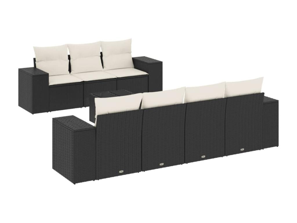 8-piece garden furniture set with cushions, black woven resin, 71459HYCO