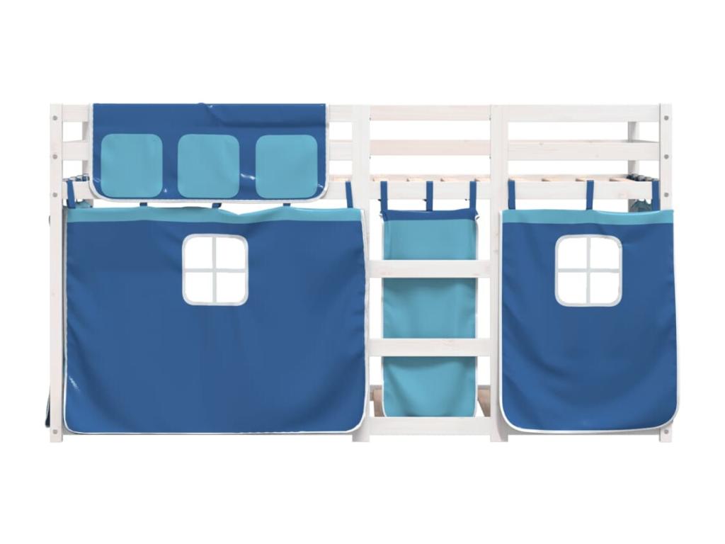 Bunk bed with blue curtains 90x200 solid pine wood 07109PQCA