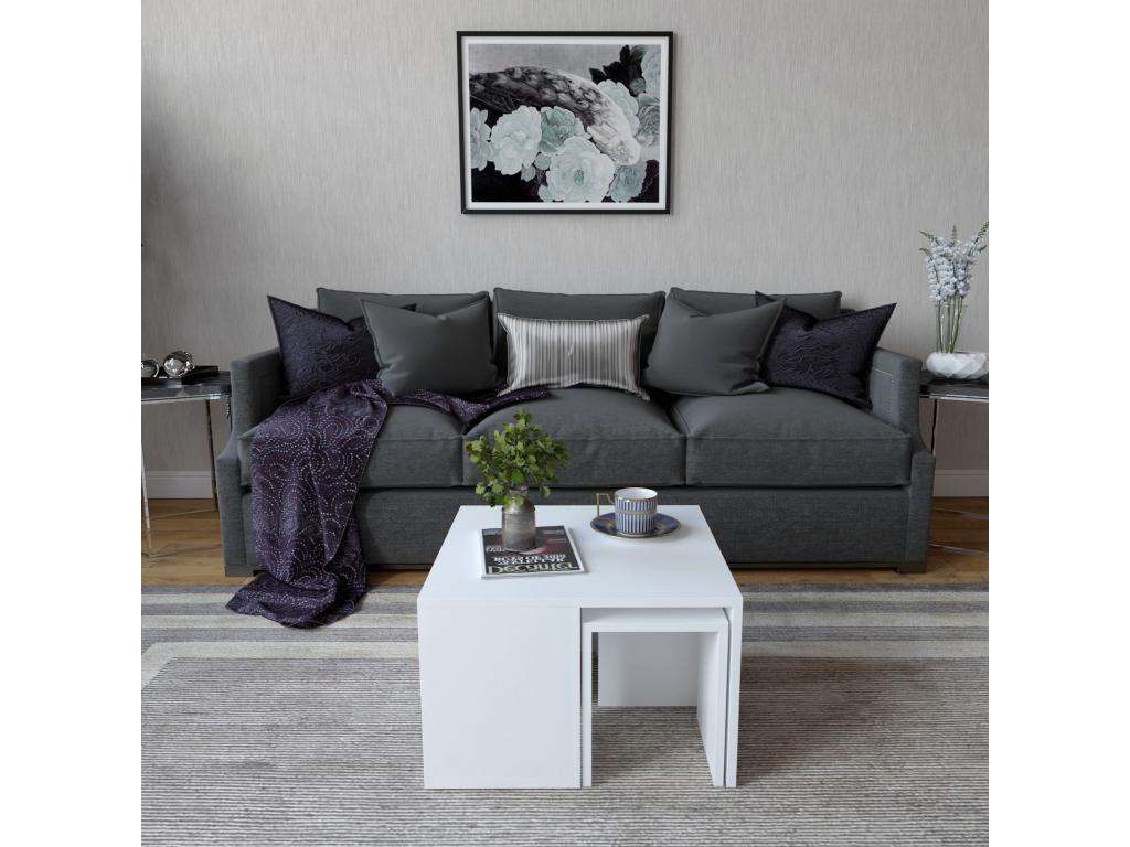 Bohometop side table set, melamine-faced chipboard in white, 60x36.8x60 cm, 18062JXDF