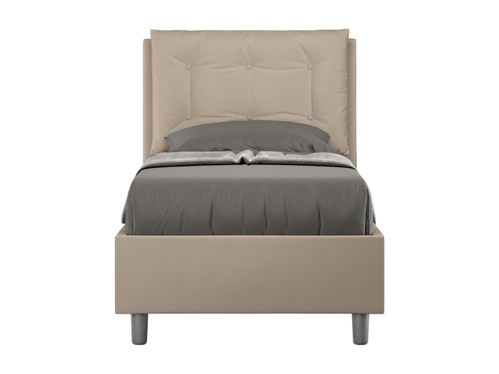 Bohometop 80x190 designer bed with beige faux leather quilted headboard cushion and slatted base 24026OLOY