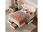 Double bed 140x200cm upholstered bed with 4 drawers, slatted base by Bohometop and beige velvet LED headboard 68014HXFO
