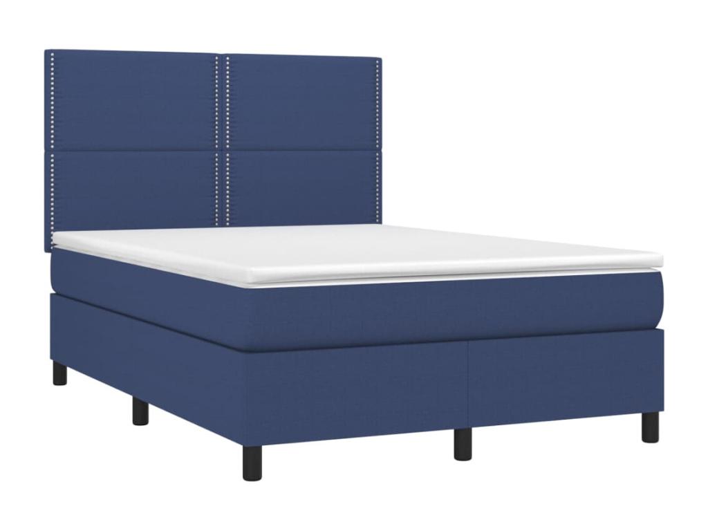 Upholstered bed base with mattress and LED light, blue, 140x190 cm, fabric, 35215MWQM