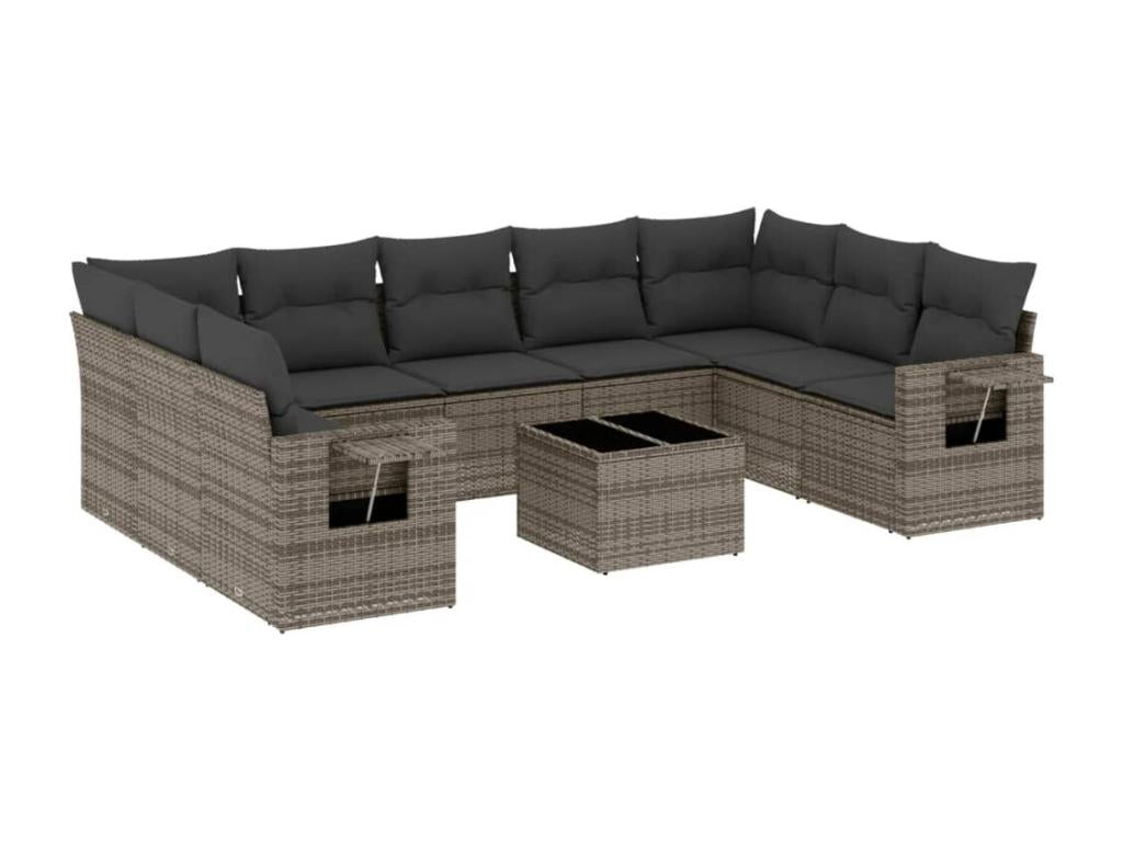 Garden furniture set with cushions, 10 pieces, grey woven resin, 37905XKOV