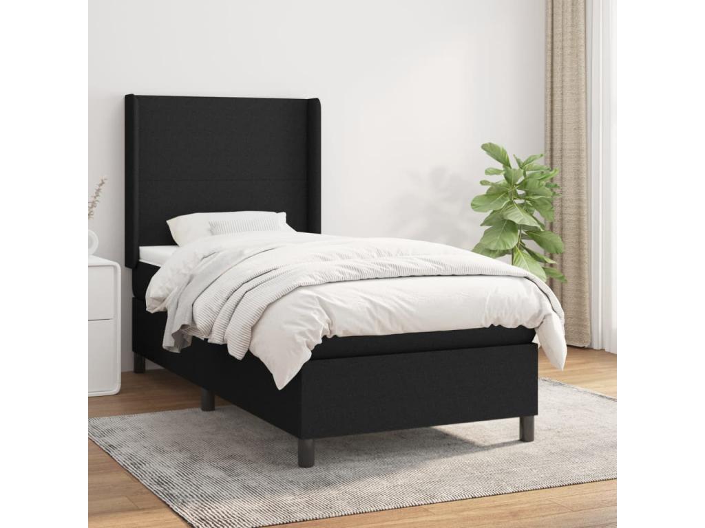 Upholstered bed base with mattress, black, 100x200 cm, fabric, 32616DTJO