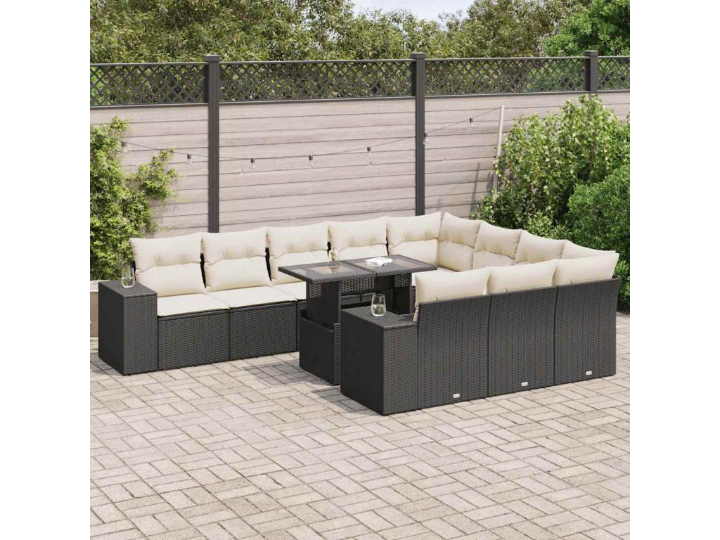 11-piece garden furniture set with cushions, black resin wicker 00600UKAA