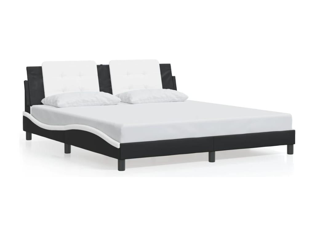 Black and white bed frame without mattress, 180x200 cm, faux leather, 57417TQXY