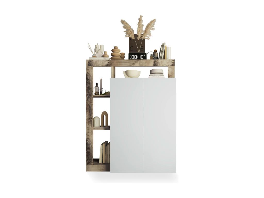 Bohometop 2-Door Multipurpose Wardrobe, Multifunctional Furniture, Shoe Rack, Made in Italy, 78x35x116 cm, Glossy White and Light Oak, 35498JTOV