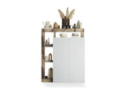 Bohometop 2-Door Multipurpose Wardrobe, Multifunctional Furniture, Shoe Rack, Made in Italy, 78x35x116 cm, Glossy White and Light Oak, 35498JTOV