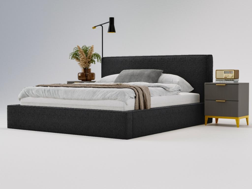 Upholstered bed with storage - 180x200 - double bed - looped - black - Bohometop 70921IQAZ