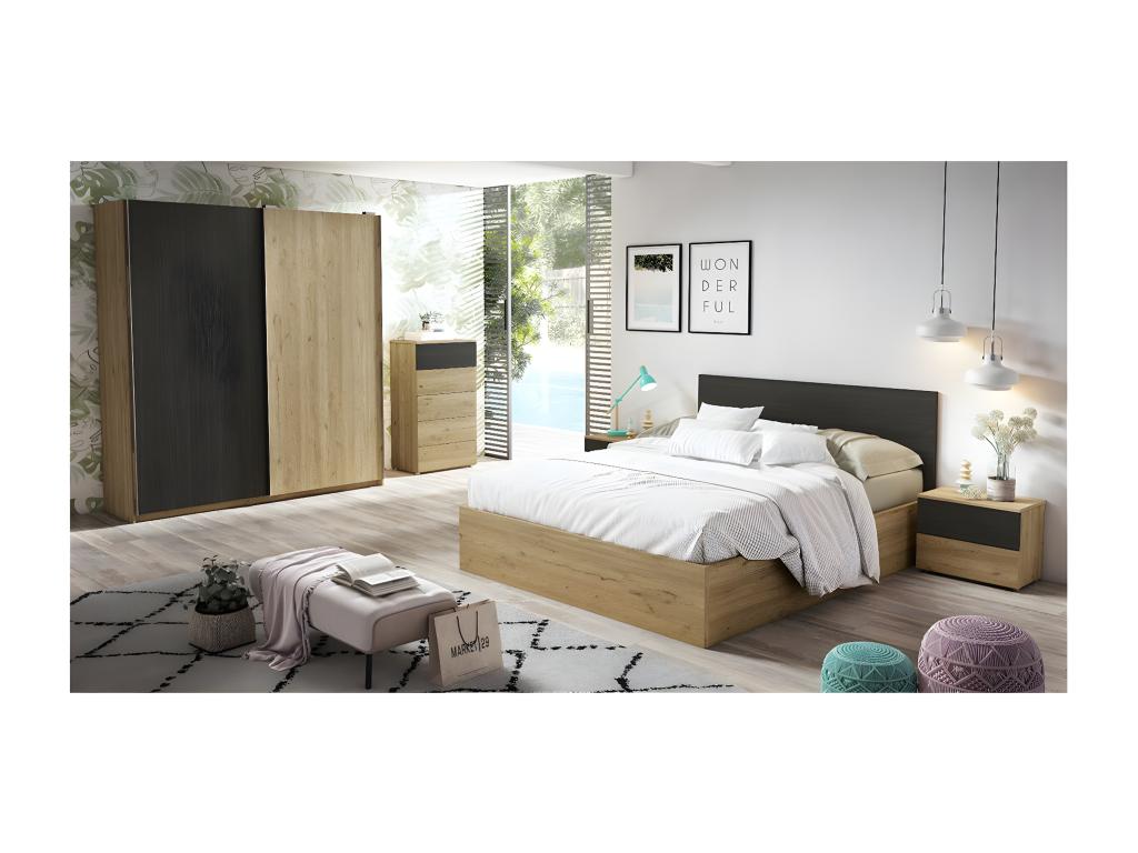 Bohometop - 5-Drawer Chest of Drawers in Oak and Black Wood Effect 27761PMFG