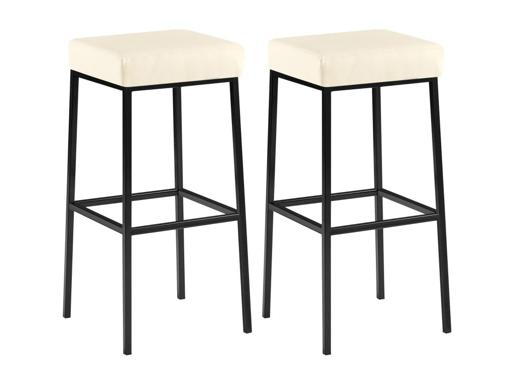 Set of 2 Bar Stools - Faux Leather / Black - Cream - Homelumiere 85