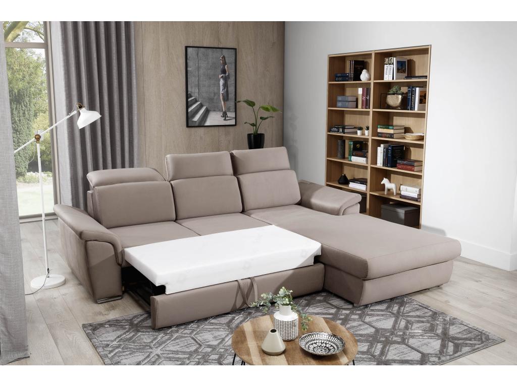 Bohometop 272cm Right-Hand Corner Sofa Bed in Light Grey Heathered Fabric with Adjustable Headrests 36632ACFJ