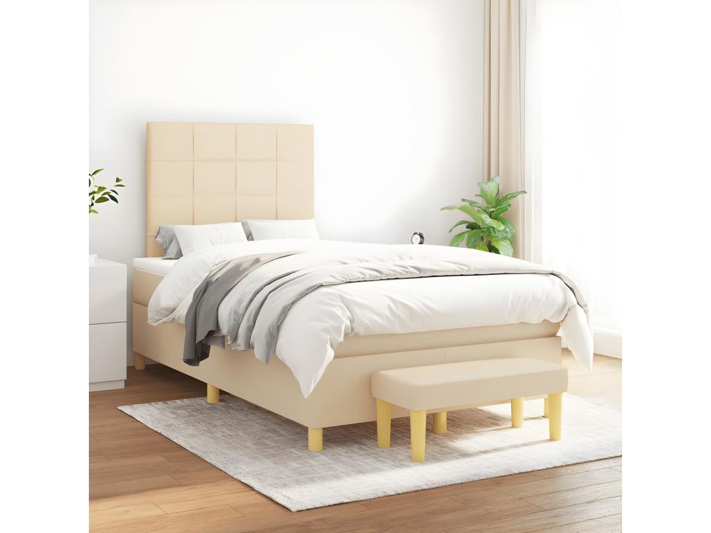 Upholstered bed base with mattress, Cream, 120x200 cm, Fabric 67332DTDC