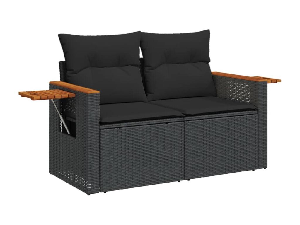 8-piece garden furniture set with cushions, black woven resin, 21309RVJS