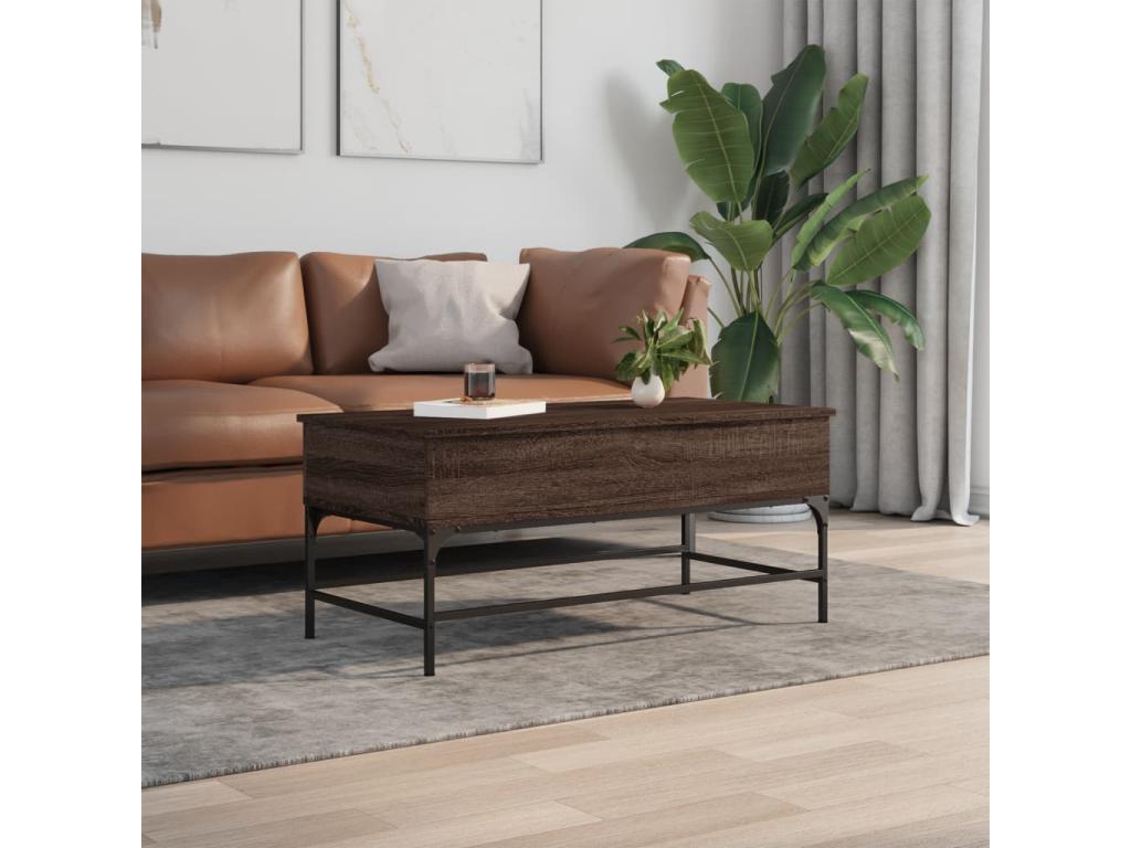 Brown oak coffee table 100x50x45cm engineered wood and metal 60441GXHC