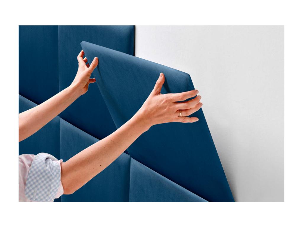 Bohometop Upholstered Headboard in High-Quality Velvet, Bohome Top, Composed of Interchangeable Self-Adhesive Panels, Blue, 160 cm, 10336UVKJ