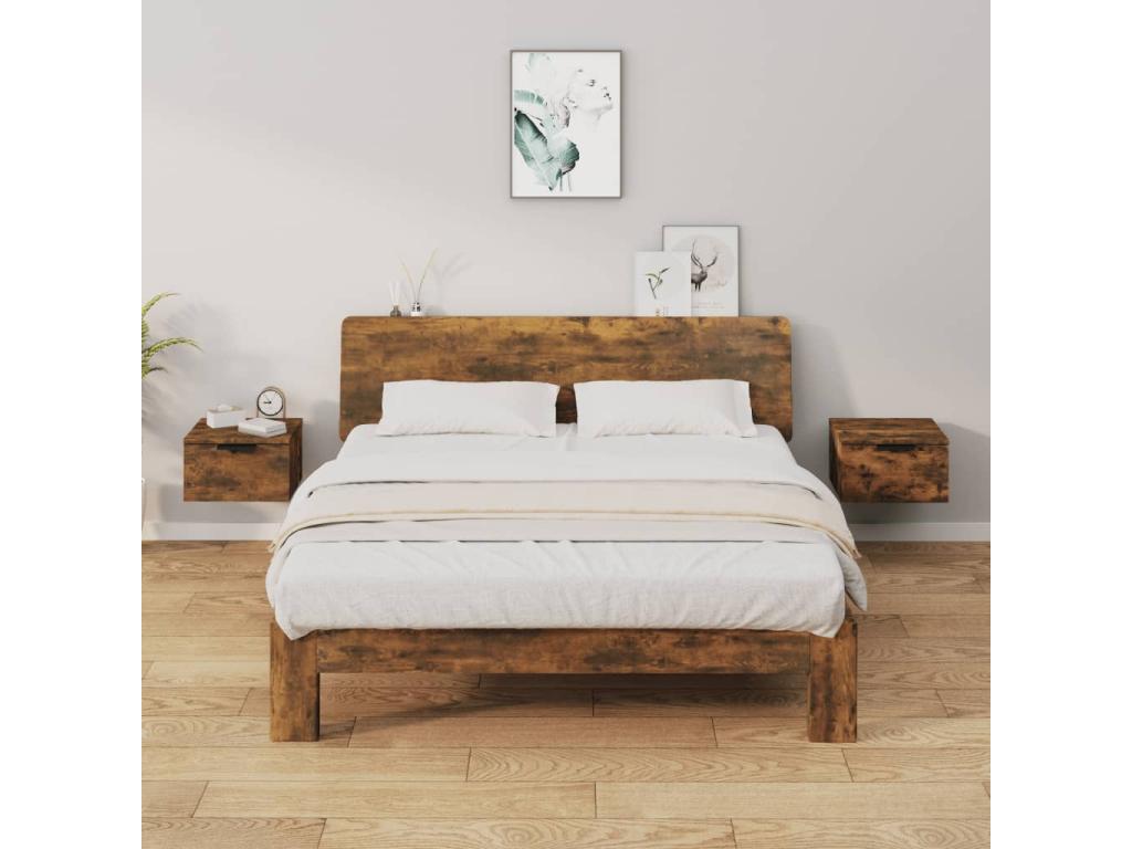 2-piece wall-mounted bedside tables, smoked oak, 34x30x20 cm, 72008ABDH