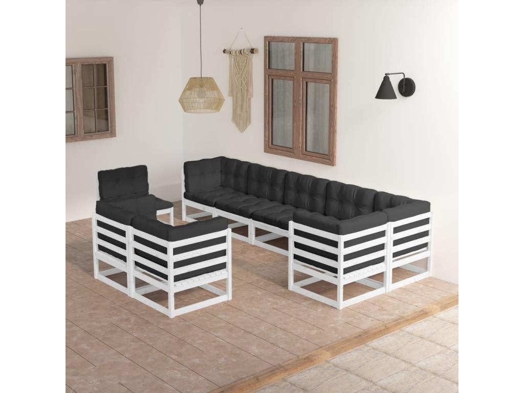 9-piece garden furniture set with cushions, solid pine wood, 26444REDX