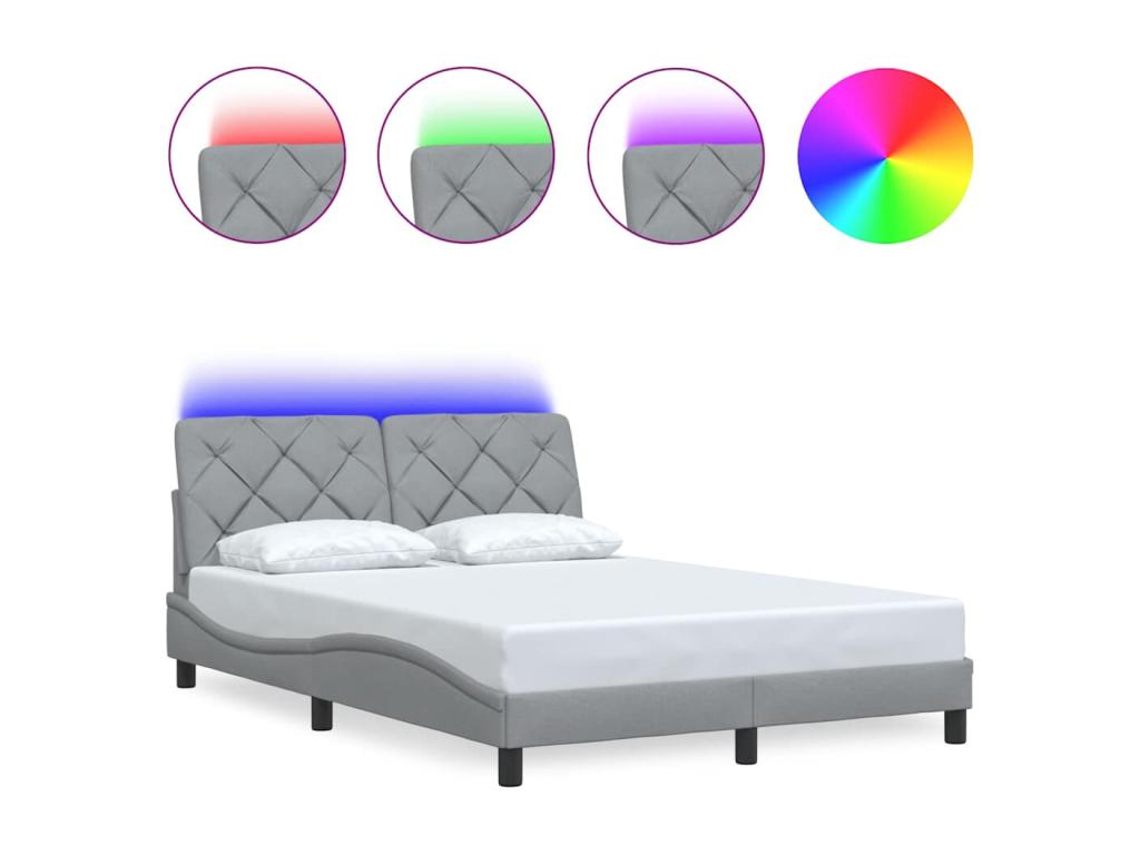 Bed frame with LED lighting, mattress not included, light grey, 140x190 cm, fabric, 29912TEHV
