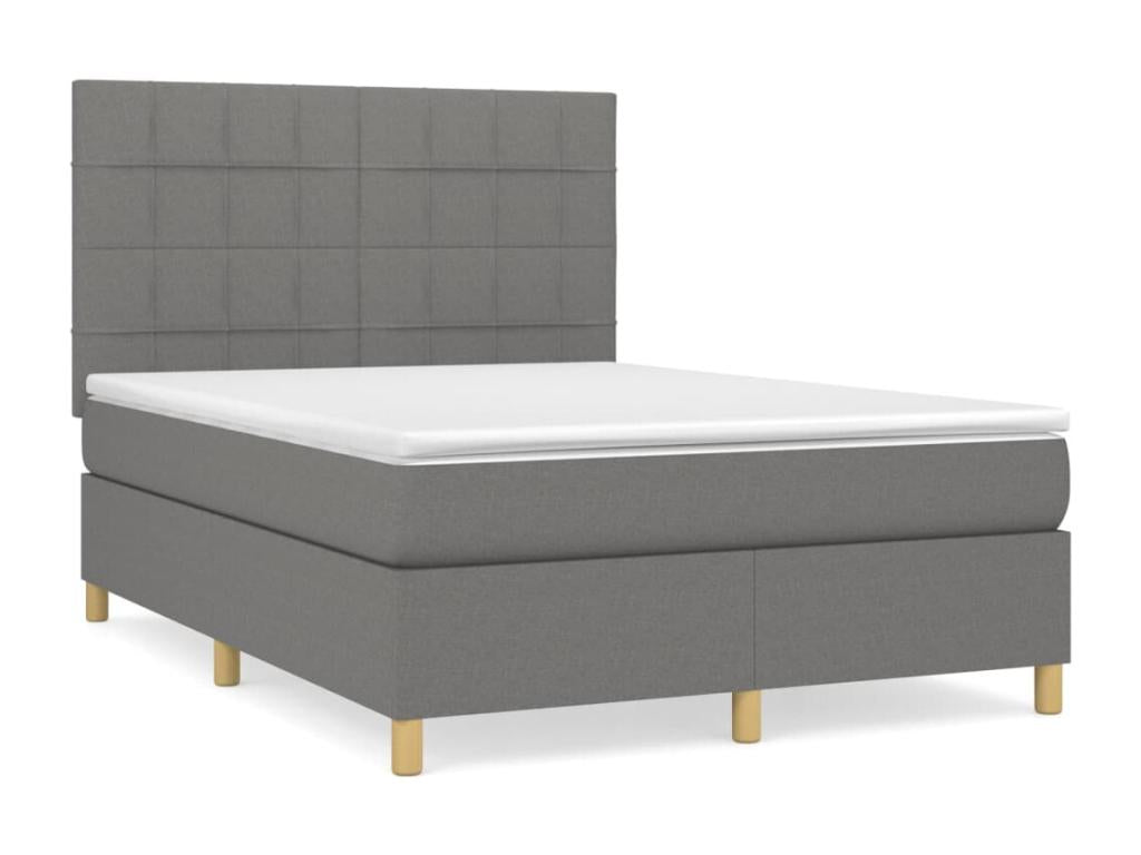 Upholstered bed base with mattress, dark grey, 140x190cm, fabric, 30743SNZY