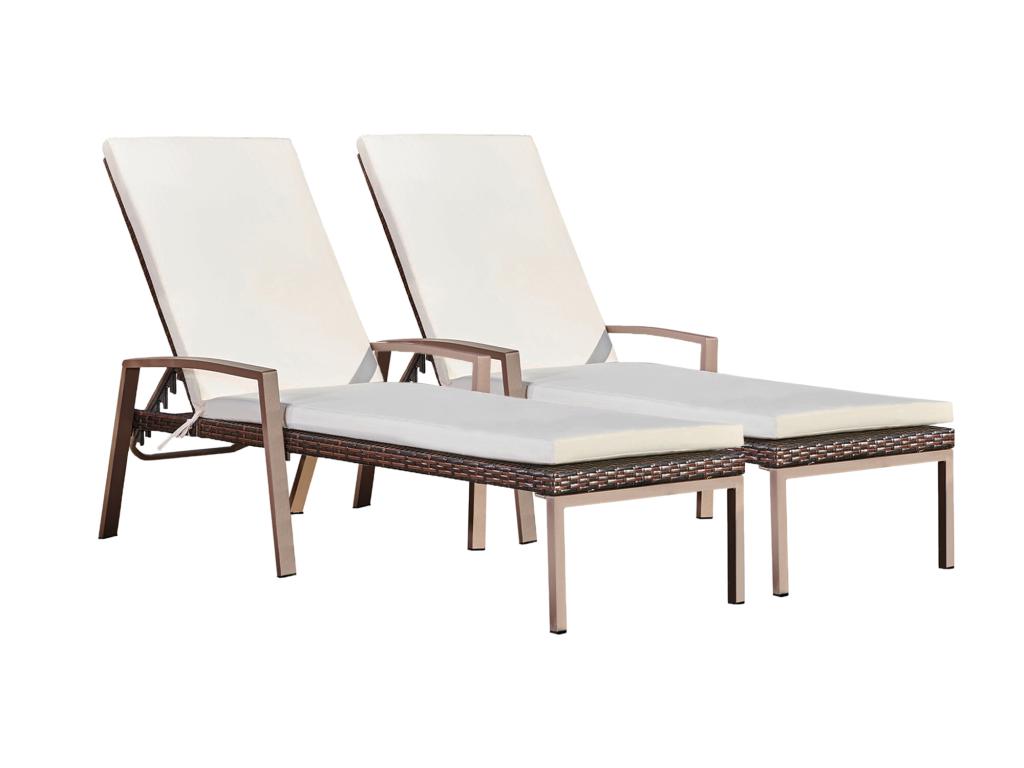 Garden lounge chairs - set of 2 mattresses, 6 positions, dark brown rattan effect 10898TXDI