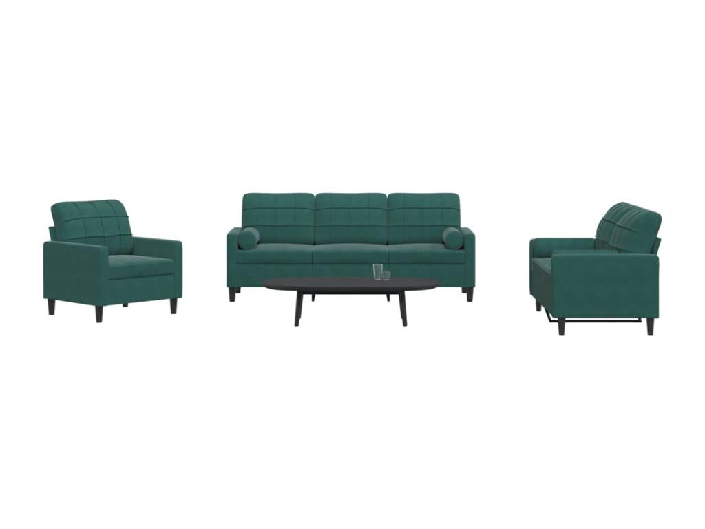 3-piece sofa set with velvet cushions and bolsters 57817VFJW